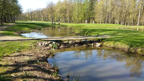 a golf course with a pond in the middle at B&B Vouwere in Mechelen