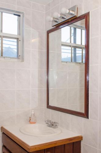 a bathroom with a sink and a mirror at Casa Brisa Guest House in San Pedro