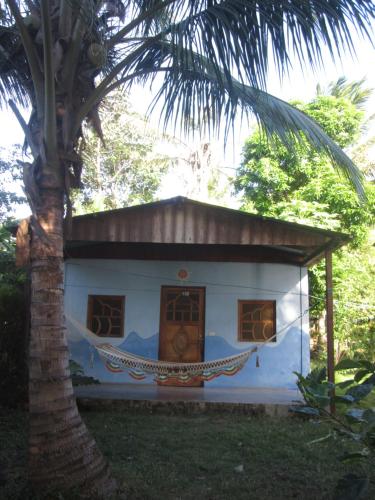 a small house with a palm tree in front of it at Rosa's Lake Cabins in Mérida
