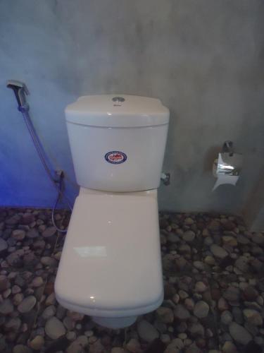 a white toilet in a bathroom with a roll of toilet paper at Sun & Moon Good View Villa in Unawatuna