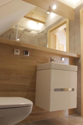 a bathroom with a sink and a toilet at Chaty pod Beskidkiem in Szczyrk