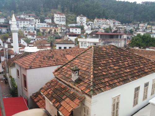 an overhead view of a city with roofs at Sakura Hostel Fethiye in Fethiye