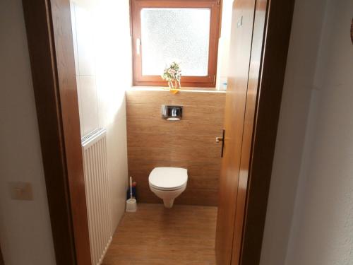 a small bathroom with a toilet and a window at Haus Nannerl in Sankt Jakob im Lesachthale