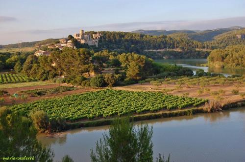 an aerial view of a river with a castle on a hill at Villa Habana in El Vendrell