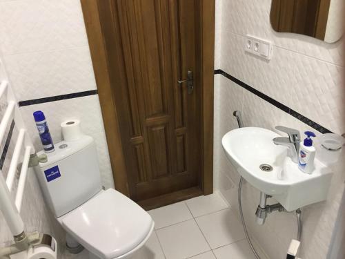 a bathroom with a toilet and a sink at Polyana Apart in Polyana