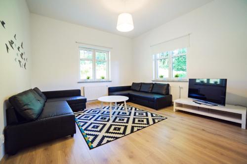 sala de estar con sofá y TV en Apartamenty Sun & Snow Karpacz Sucha, en Karpacz