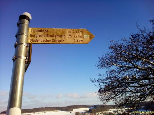 a street sign on top of a pole at FeWo WELL in Gladenbach