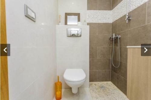 a bathroom with a toilet and a shower at Chalet con piscina privada in Las Villas