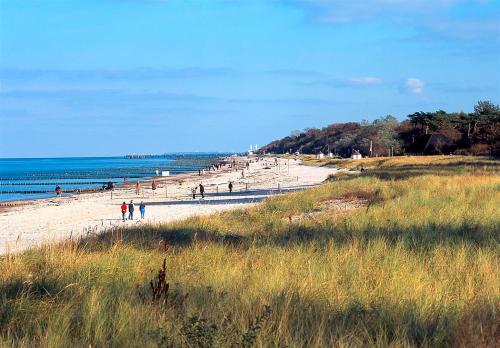 a group of people walking on a beach at Am Weststrand Aparthotel Kühlungsborn in Kühlungsborn
