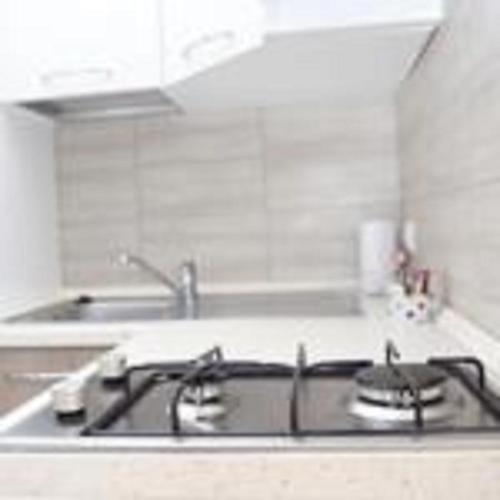 a kitchen with a stove top oven in a kitchen at Villaggio La Pescaccia in San Clemente