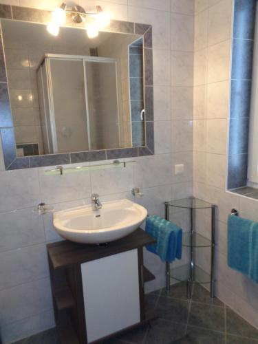 a bathroom with a sink and a mirror at Appartement Auer in Jerzens