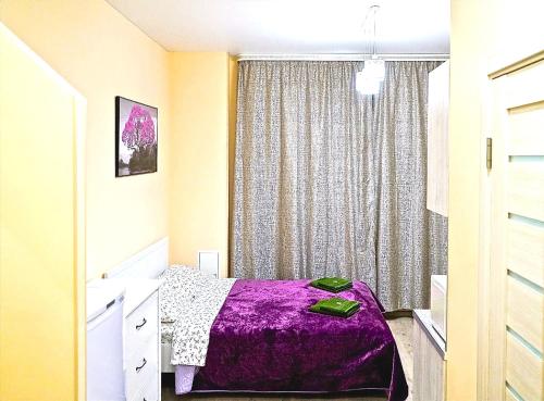 ポドリスクにあるApartment Dianaのベッドルーム(紫色のベッド1台、窓付)