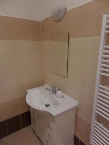 a bathroom with a sink and a mirror at Apartmány Trutnov Promenáda in Trutnov