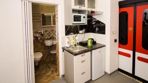 a small bathroom with a sink and a toilet at METRO Apartment Prague by Main Train and Bus Station in Prague