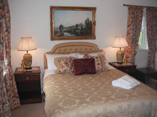 a bedroom with a bed with two night stands and two lamps at Killyliss Country House B&B in Lisnalong
