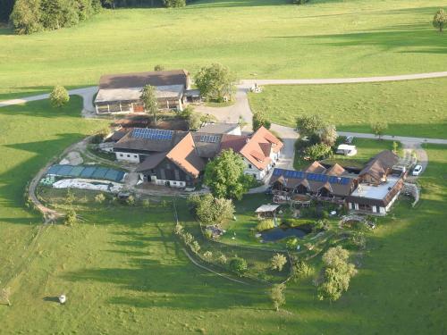 an aerial view of a house in a field at Biohof Ebenbauer in Waidhofen an der Ybbs