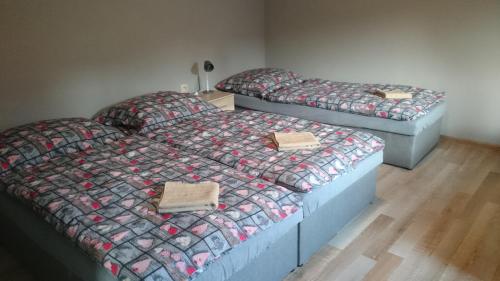 two twin beds in a room with at Penzión VIAN in Krásnohorská Dlhá Lúka