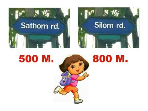 a girl walking between two signs that say sakura rot and slow rot at Parvena Hotel Sathorn in Bangkok