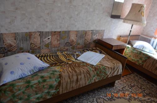 a bedroom with two beds and a lamp in it at Petrovskaya Pristan in Cholpon-Ata