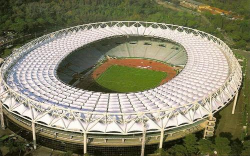 an overhead view of an empty soccer stadium at FAIROME Apartment Cassia in Rome