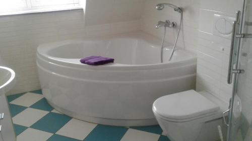 een badkamer met een bad, een toilet en een wastafel bij Holiday home Jong in Schagerbrug
