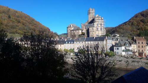 un castillo en la cima de una ciudad con un río en le casino, en Florentin-la-Capelle