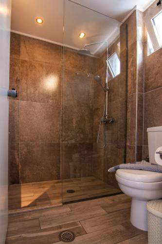 a bathroom with a shower and a toilet at Lindian Jewel Hotel and Villas in Líndos