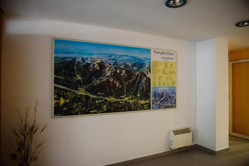 a painting hanging on a wall in a room at Apartments Plan Kranjska Gora in Kranjska Gora