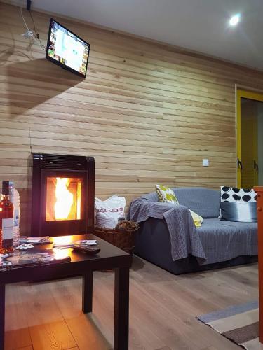 a living room with a couch and a fire place at Casa da Bela Vista - Serra da Estrela in Covilhã