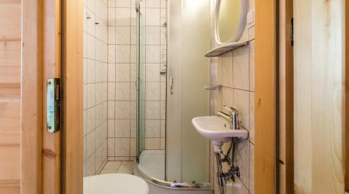a bathroom with a shower and a sink at Pokoje Gościnne Chochołów in Chochołów