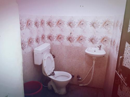 a bathroom with a toilet and a sink at Hotel Blue Heaven in Fatehpur Sīkri