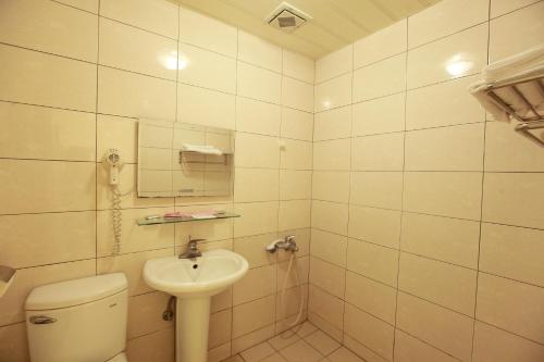 花蓮市的住宿－花蓮永祺飯店 ，一间带卫生间和水槽的浴室