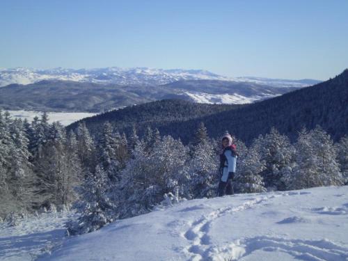 a person standing on top of a snow covered hill at Vinara Kupres in Kupres