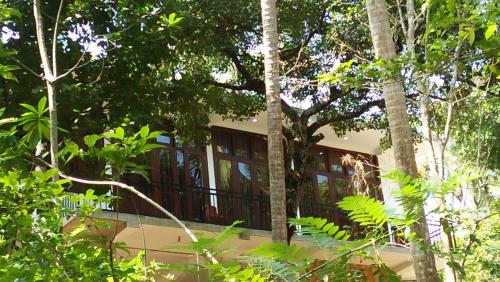 a building in the middle of a forest with trees at Sunworld Villa in Unawatuna