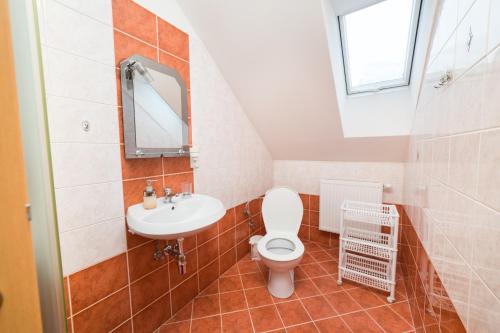 La salle de bains est pourvue de toilettes et d'un lavabo. dans l'établissement Apartmánový dom Adriana, à Zuberec