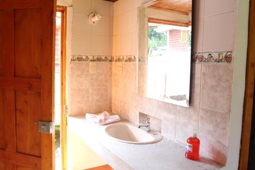 a bathroom with a sink and a mirror at Finca La Toscana in Pereira
