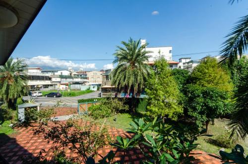a view of a city with palm trees and buildings at Yosemite Homestay in Yuanshan