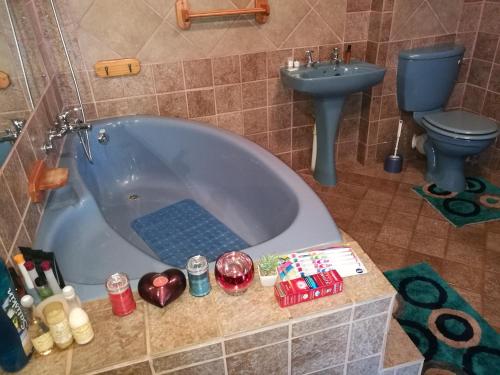 a bathroom with a tub and a toilet and a sink at Naisar's Apartments Primrose,Johannesburg in Johannesburg