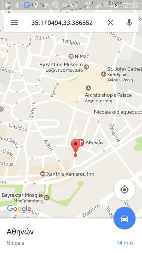a screenshot of a google map with a red marker at Chris House in Nicosia