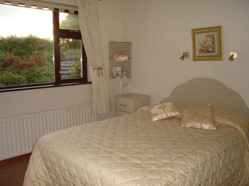 1 dormitorio con 1 cama grande y ventana en Innisfree B&B, en Bunratty