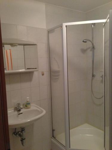 羅滕堡的住宿－福祿德膳食公寓酒店，带淋浴和盥洗盆的浴室