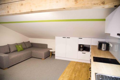 a living room with a couch and a microwave at Haus Filzmoos in Filzmoos