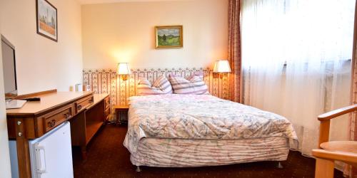 a hotel room with a bed and a desk at Cichy Kącik w Karpaczu in Karpacz