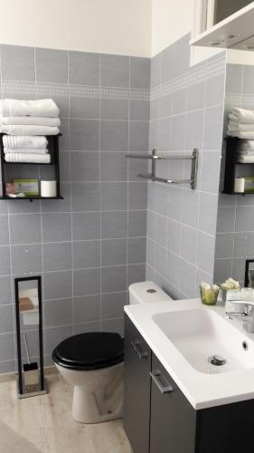 ein Bad mit einem WC und einem Waschbecken in der Unterkunft L'Oustal in Naves
