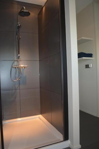 a shower with a glass door in a bathroom at Appartroom Hasselt in Hasselt