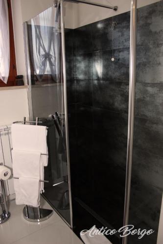 a shower with a glass door in a bathroom at Antico Borgo in San Daniele del Friuli