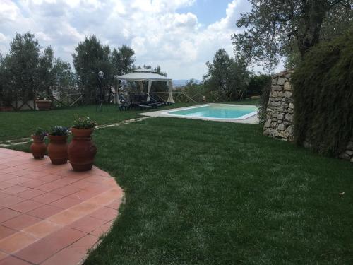une cour avec une piscine et quelques plantes dans l'établissement Villa al Castello Florence View, à Calenzano