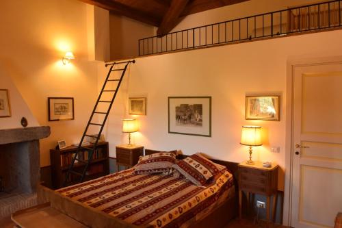 a bedroom with a bed and a ladder on the wall at Tenuta Donna Caterina in Tessennano