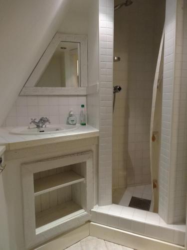 a bathroom with a sink and a shower at Gröna Lena in Sunne