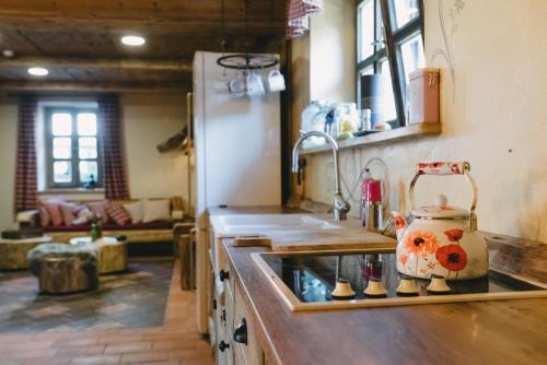 una cucina con lavandino e piano di lavoro di Hostel Lukna a Mojstrana